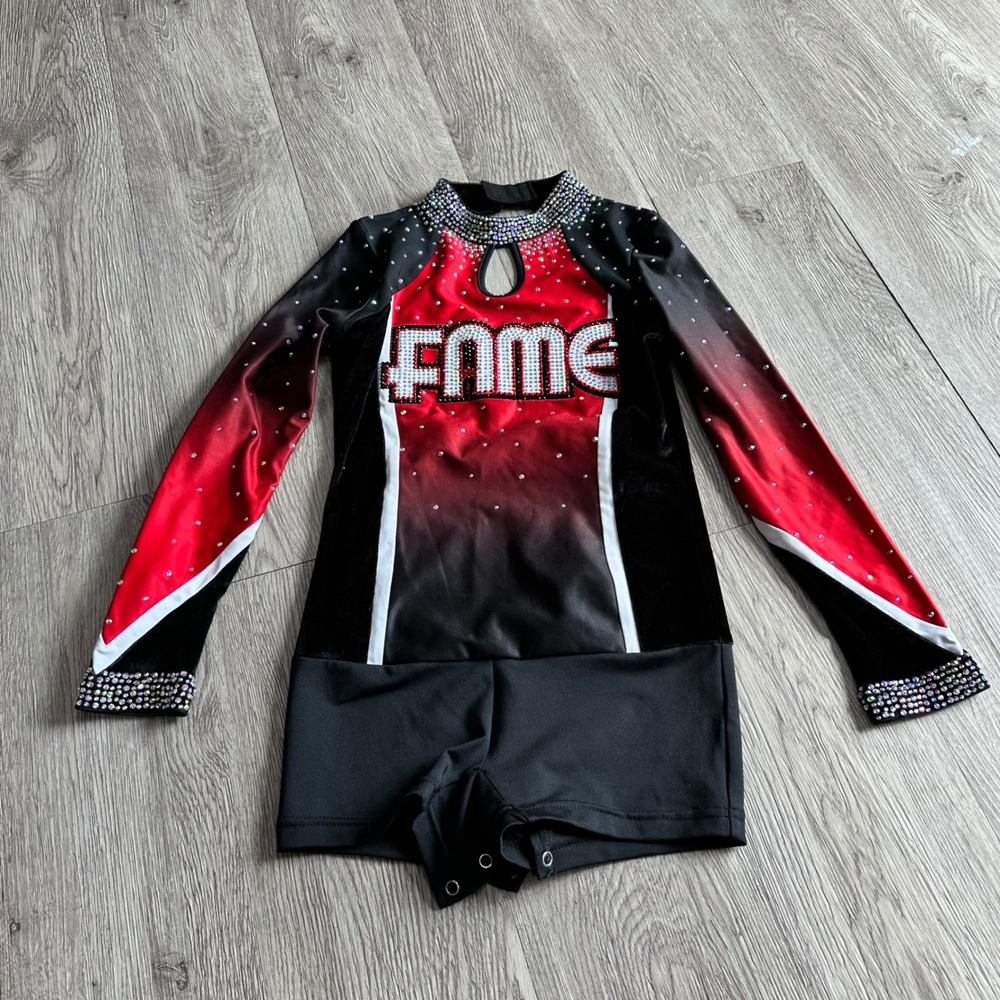 Rebel‎ Athletic FAME Cheerleader Competition Outfit YM Rhinestone Long Sleeve